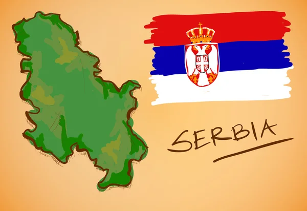 Mapa de Serbia y Vector de Bandera Nacional — Vector de stock