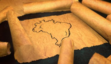 Brazil Map Drawing Unfolding Old Paper Scroll 3D  clipart