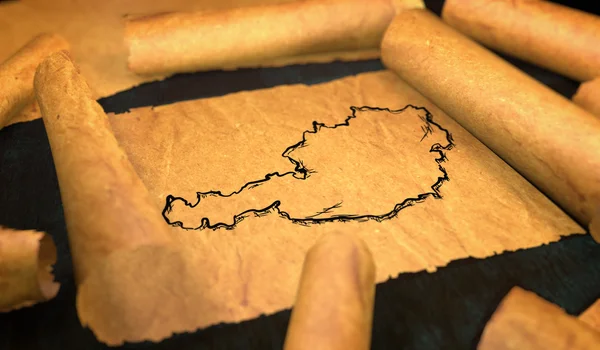 Áustria Mapa Desenho Desdobramento Rolagem de papel antigo 3D — Fotografia de Stock