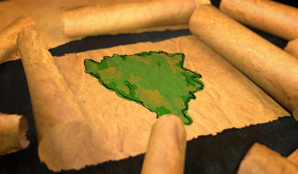 Bosnië en Herzegovina kaart schilderij ontvouwen oud papier Scroll 3 — Stockfoto