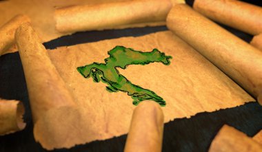 Croatia Map Painting Unfolding Old Paper Scroll 3D  clipart