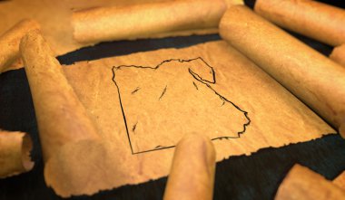 Egypt Map Drawing Unfolding Old Paper Scroll 3D  clipart
