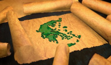 Greece Map Painting Unfolding Old Paper Scroll 3D  clipart