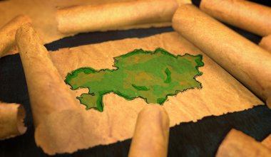Kazakistan harita resim Unfolding eski kağıt kaydırma 3d 