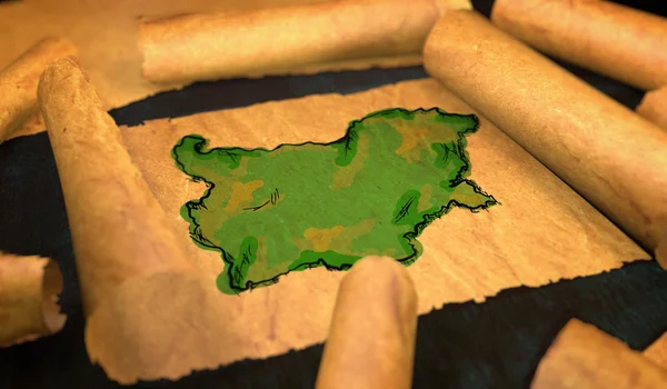 Bulgária Mapa Pintura Desdobramento Rolagem de papel antigo 3D — Fotografia de Stock