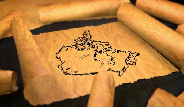 Canadá Mapa Desenho Desdobramento Rolagem de papel antigo 3D — Fotografia de Stock