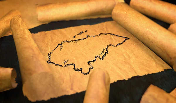 Honduras Mapa Desenho Desdobramento Rolagem de papel antigo 3D — Fotografia de Stock