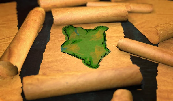 Quênia Mapa Pintura Desdobrando Papel Velho Rolagem 3D — Fotografia de Stock