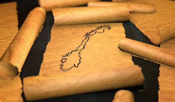 Noruega Mapa Desenho Desdobramento Rolagem de papel antigo 3D — Fotografia de Stock