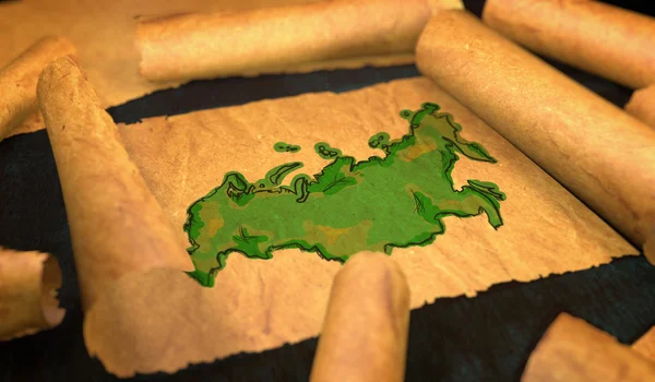 Russia Map Painting Unfolding Old Paper Scroll 3D — Stock Photo, Image