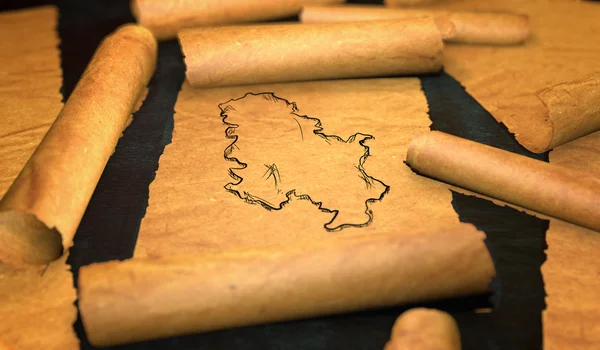 Serbia Map Drawing Unfolding Old Paper Scroll 3D