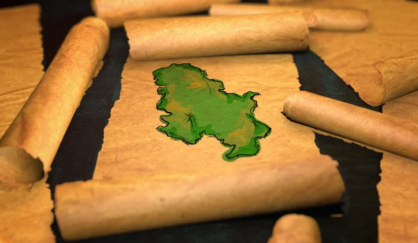 Serbia Map Painting Unfolding Old Paper Scroll 3D