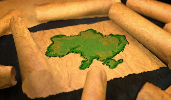 Ukraine Map Painting Unfolding Old Paper Scroll 3D — Stock Photo, Image