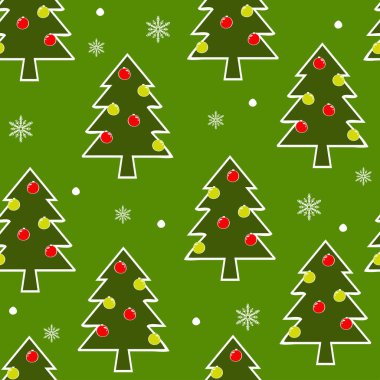 Yeşil arka planda Noel ağaçları olan kusursuz vektör deseni. Basit bir kış duvar kağıdı tasarımı. Mevsimlik dekorasyon moda tekstili.