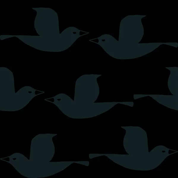 无缝隙的矢量图案 有黑色背景的鸟类轮廓 用鸽子进行简单的装饰墙纸设计 深色海鸥时尚纺织品 — 图库矢量图片