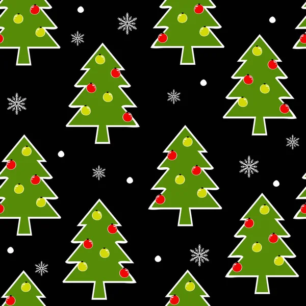无缝隙的矢量图案 背景是黑色的圣诞树 简单的寒假壁纸设计 季节性森林时尚纺织品 — 图库矢量图片