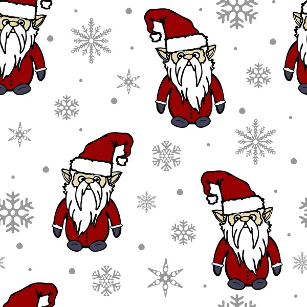 Seamless Vector Pattern Santa Claus White Background Simple Seasonal Winter — Stock Vector