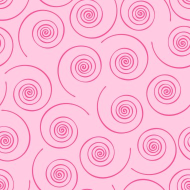 Pembe arka planda spiral çizgileri olan kusursuz vektör deseni. Kızlar için basit moda duvar kağıdı dokusu. Tuhaf moda tekstil.