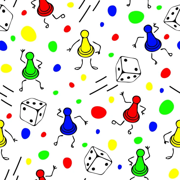 Απρόσκοπτη Διανυσματικό Μοτίβο Ζάρια Επιτραπέζιο Παιχνίδι Λευκό Φόντο Cartoon Παιχνίδι — Διανυσματικό Αρχείο