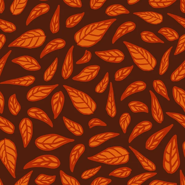 Nahtloses Vektormuster Mit Blättern Auf Braunem Hintergrund Einfache Natur Tapeten — Stockvektor