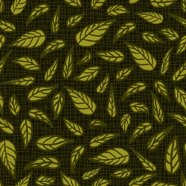 Modèle Vectoriel Sans Couture Avec Des Feuilles Sur Fond Vert — Image vectorielle