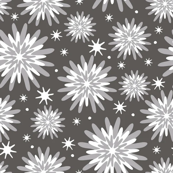 Nahtloses Vektormuster Mit Weißen Blüten Auf Grauem Hintergrund Einfache Weihnachten — Stockvektor