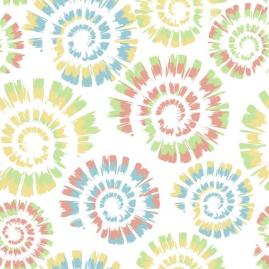 Beyaz arkaplanda boya sarmalı olan kusursuz vektör deseni. Gökkuşağı deniz kabuğu duvar kağıdı tasarımı. Pastel renkli girdaplı moda tekstil.