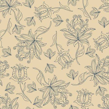 Pembe arka planda dış hatları çizili kusursuz vektör deseni. Nazik çiçek desenli duvar kağıdı dokusu. Tropik moda tekstil tasarımı.