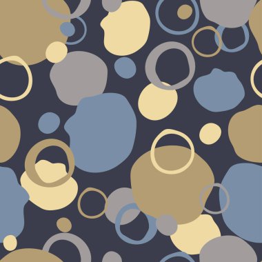 Mavi arka planda pastel boya lekesi olan kusursuz vektör deseni. Dekoratif yuvarlak duvar kağıdı tasarımı. Sanatsal moda tekstil dokusu.