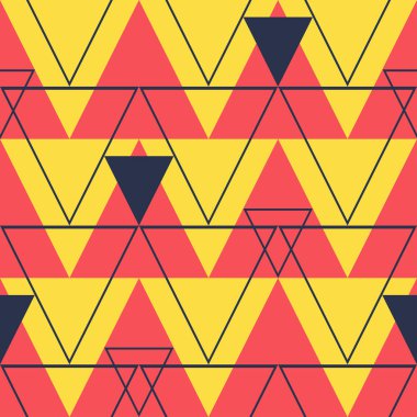 Pembe arka planda üçgenleri olan kusursuz vektör deseni. Soyut modern geometrik duvar kağıdı tasarımı. Basit dekoratif moda tekstil dokusu..