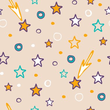 Açık pembe arka planda sevimli yıldızlı kusursuz vektör deseni. Basit bir bebek duşu duvar kağıdı tasarımı. Mutlu çocuklar tekstil modası.