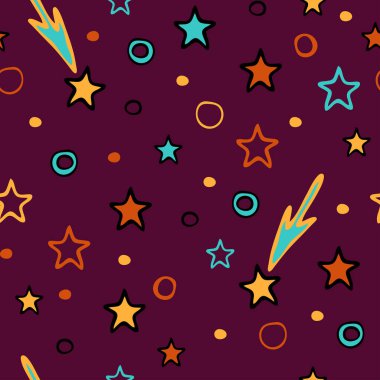 Pembe zemin üzerinde basit yıldızlar olan kusursuz vektör deseni. Çocuklar için mutlu gökyüzü duvar kağıdı tasarımı. Dekoratif çekim yıldızı moda tekstili.