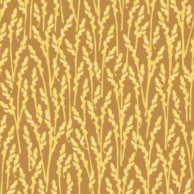 Bej arka planda çavdar desenli kusursuz vektör deseni. Dekoratif altın çayır duvar kağıdı tasarımı. Sarı mısır tarlası moda tekstil.