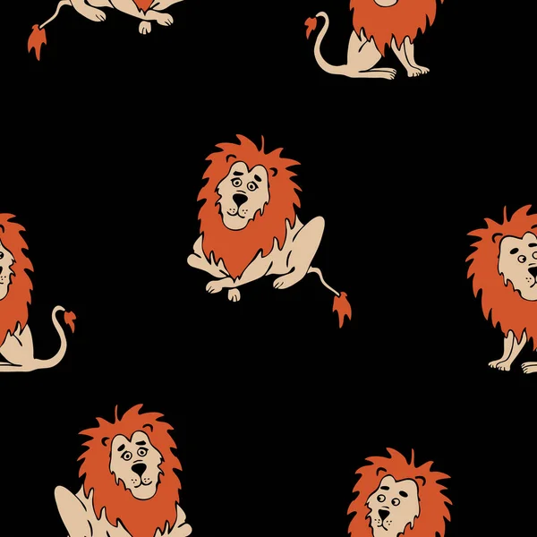 Modèle Vectoriel Sans Couture Avec Lion Dessin Animé Sur Fond — Image vectorielle