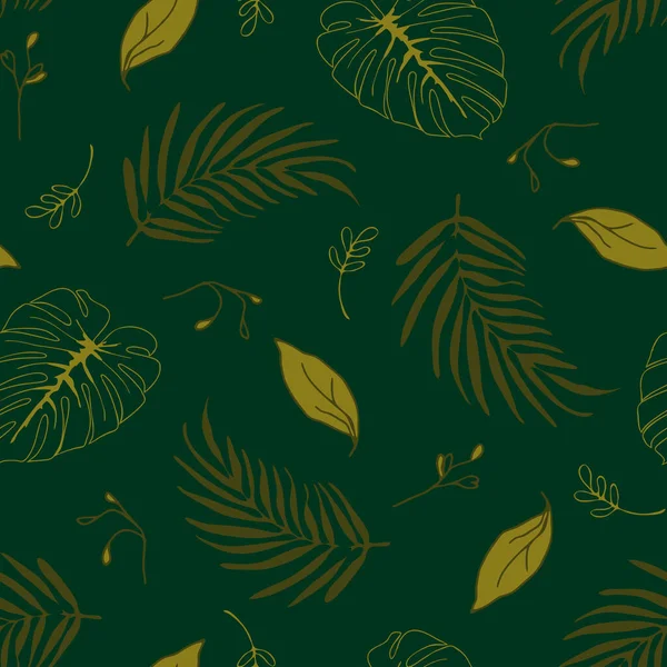 Απρόσκοπτη Διανυσματικό Μοτίβο Τροπικά Φύλλα Σκούρο Πράσινο Φόντο Απλό Κυκλοθυμικό — Διανυσματικό Αρχείο