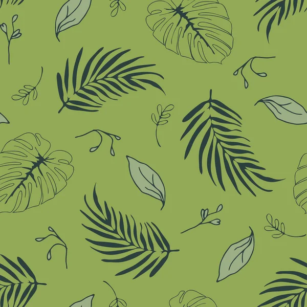 Seamless Vector Pattern Tropical Leaves Green Background Simple Palm Leaf — Stock Vector