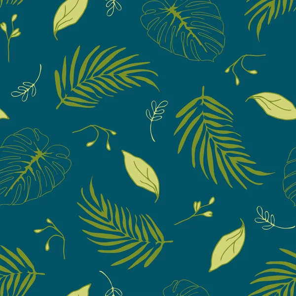 Απρόσκοπτη Διανυσματικό Μοτίβο Φύλλα Φοίνικα Μπλε Φόντο Απλό Τροπικό Σχέδιο — Διανυσματικό Αρχείο
