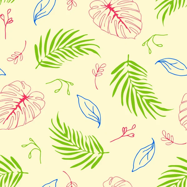 Modèle Vectoriel Sans Couture Avec Des Feuilles Tropicales Sur Fond — Image vectorielle