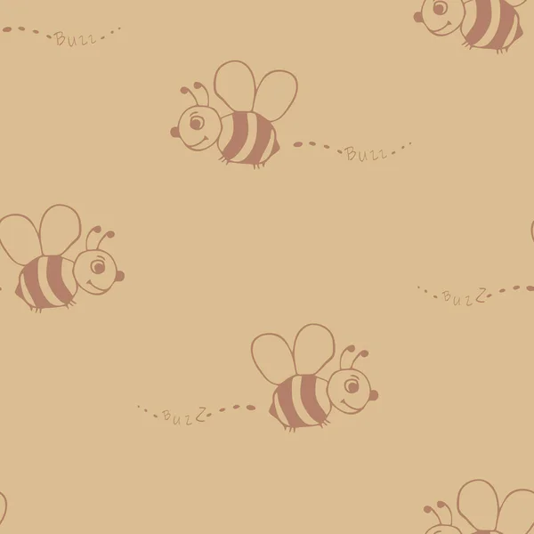 Seamless Vector Pattern Happy Bees Yellow Background Simple Cute Bumblebee — Stock Vector