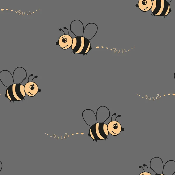 Bezproblémový Vektorový Vzor Roztomilými Včelami Šedém Pozadí Jednoduchý Design Čmeláčí — Stockový vektor