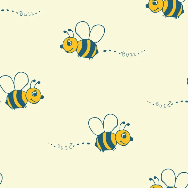 Bezproblémový Vektorový Vzor Ručně Kreslenými Včelami Žlutém Pozadí Jednoduchý Šťastný — Stockový vektor