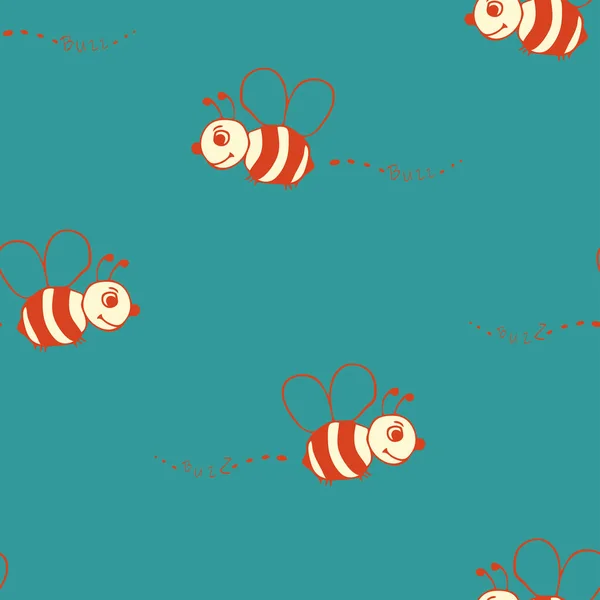 Безшовний Векторний Візерунок Джмелями Синьому Фоні Простий Дизайн Шпалер Бджіл — стоковий вектор