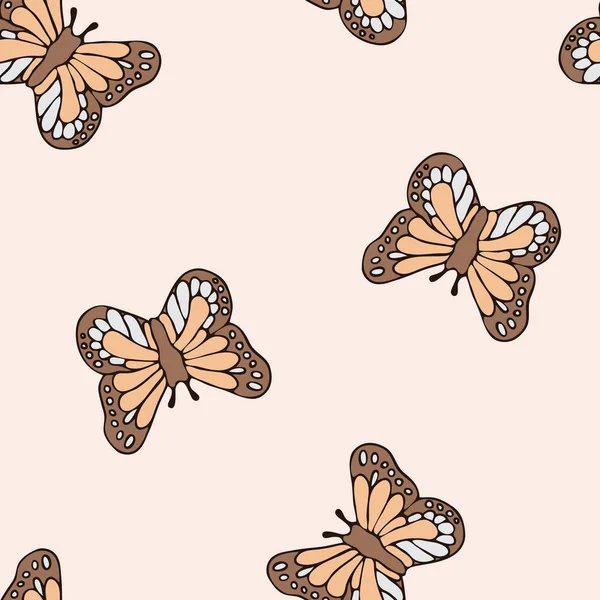 Seamless Vector Pattern Butterflies Pink Background Simple Gentle Vintage Wallpaper — Stock Vector