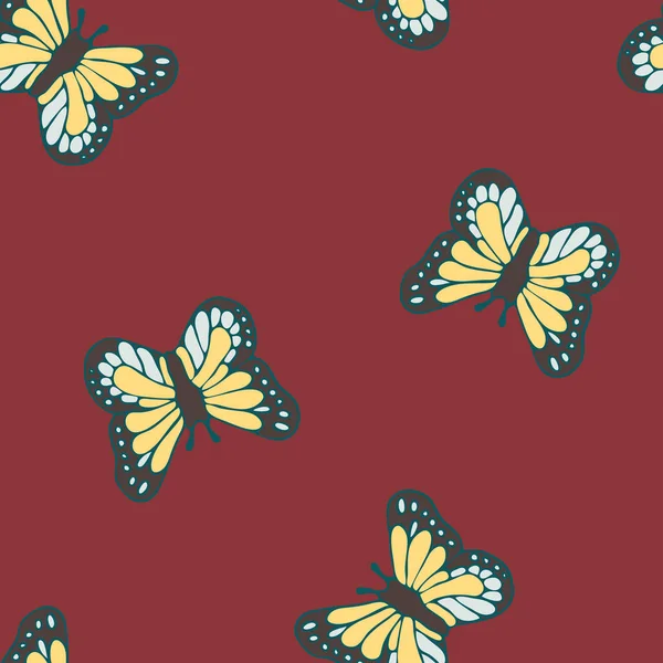 Patrón Vectorial Sin Costuras Con Mariposas Amarillas Sobre Fondo Rojo — Archivo Imágenes Vectoriales