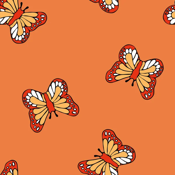 Seamless Vector Pattern Butterflies Orange Background Simple Summer Wallpaper Design — Stock Vector