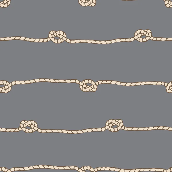 灰色の背景にロープノットを持つシームレスなベクトルパターン シンプルな水平糸壁紙デザイン 装飾編組コードファッション繊維 — ストックベクタ
