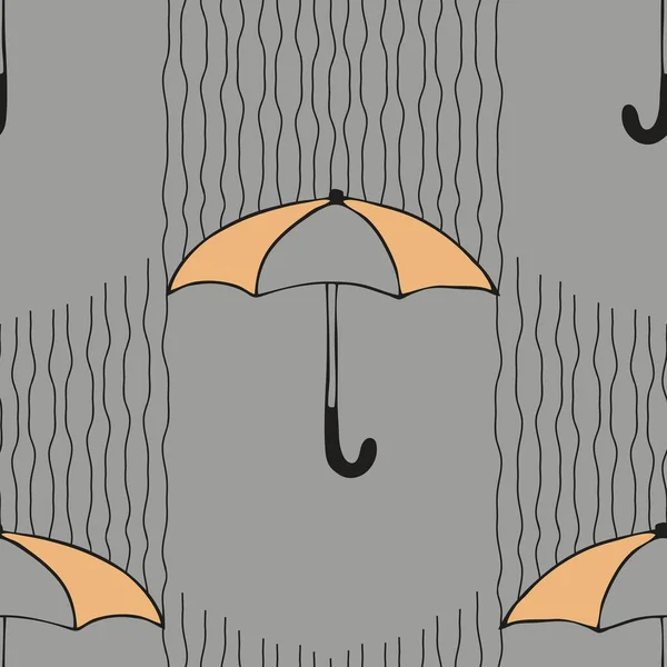 灰色背景上有雨伞的无缝线向量图案 简单的雨季壁纸设计 现代装饰时尚纺织品 — 图库矢量图片