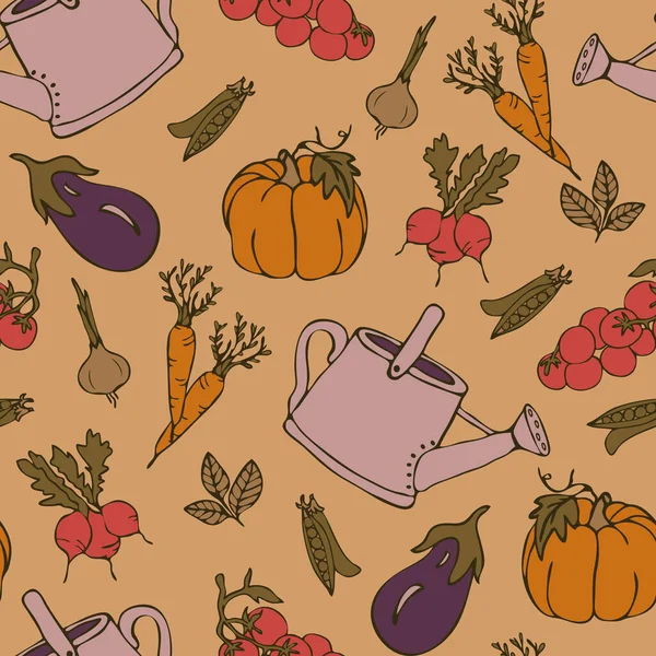 Seamless Vector Pattern Vegetables Yellow Background Vintage Kitchen Wallpaper Design — Archivo Imágenes Vectoriales