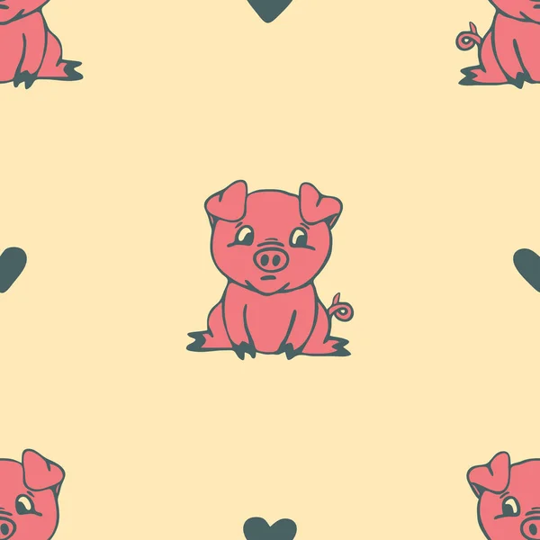 Modèle Vectoriel Sans Couture Avec Cochon Rose Sur Fond Jaune — Image vectorielle