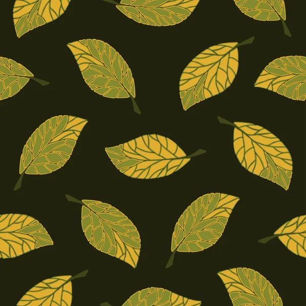 Seamless Vector Pattern Falling Leaves Dark Green Background Simple Seasonal — Stock Vector